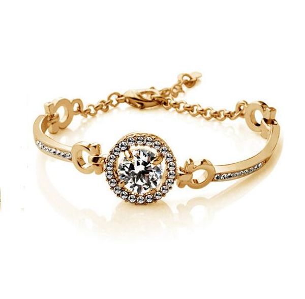 

fashion 18k gold silver plated swarovski crystal charm bracelet for women wedding jewelry nice gift 2 colors wholesale price, Golden;silver