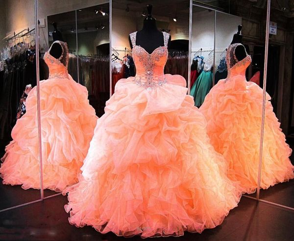 

quinceanera dresses ball gowns tiered skirt ruffles beads crystals organza sweetheart girls pageant dress back sheer graduation gowns, Blue;red