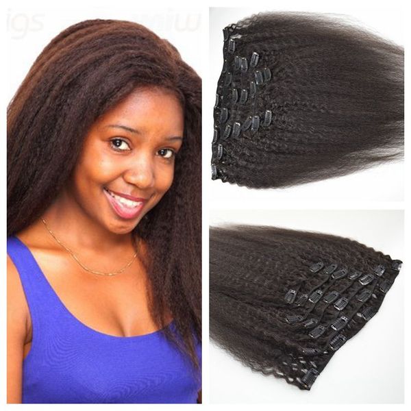 

grade indian human hair yaki straight clip in hair extensions 7pcs/set 100g clip in human hair extensions for black women g-easy, Black;brown