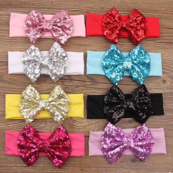 

дети hairbands ребёнки ободки bowknot цветы повязка дети группа волос упругие блестки деревообрабатывающий девочки аксессуары для волос 13 ц, Slivery;white
