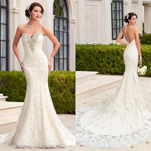 

Hot Sale Kittychen White Sweetheart Mermaid Wedding Dresses 2016 Lace Appliques Backless Bridal Gowns vestidos de novia
