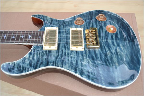 

Cu tom reed mith qulit flame maple vintage blue electric guitar eagle head tock logo mop bird inlay tremolo bridge gold hardware
