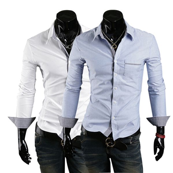 

inlay color plaid casual mens long-sleeved oxford shirt short version long-sleeved shirt handsome shirts, White;black