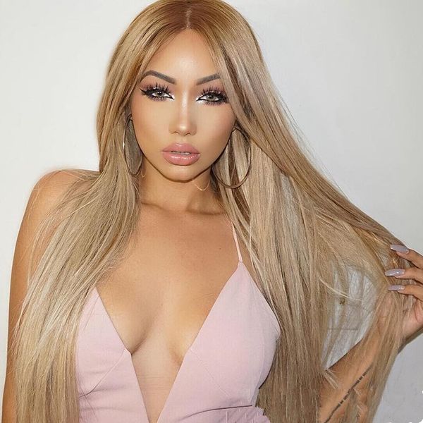 

8a silky straight #27 lace front wigs for balck women virgin brazilian honey blond hair glueless full lace human hair wigs baby hair, Black;brown