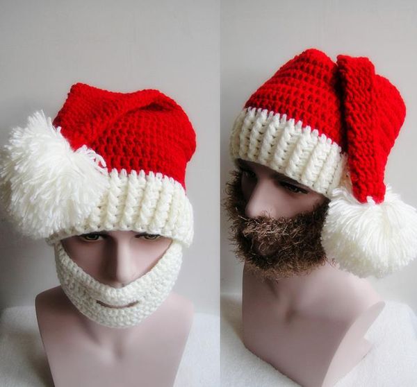 Yeni tığ işi şapka sakal seti Noel şapkası el yapımı Noel Baba Beanies maske seti örme Noel Baba şapkası m99