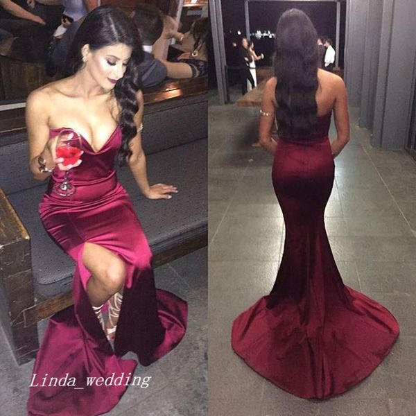 2019 Seksi Bordo Balo Elbise Şarap Kırmızı Mermaid Sevgiliye Uzun Örgün Özel Durum Elbise Parti Elbise Artı Boyutu vestidos de fiesta