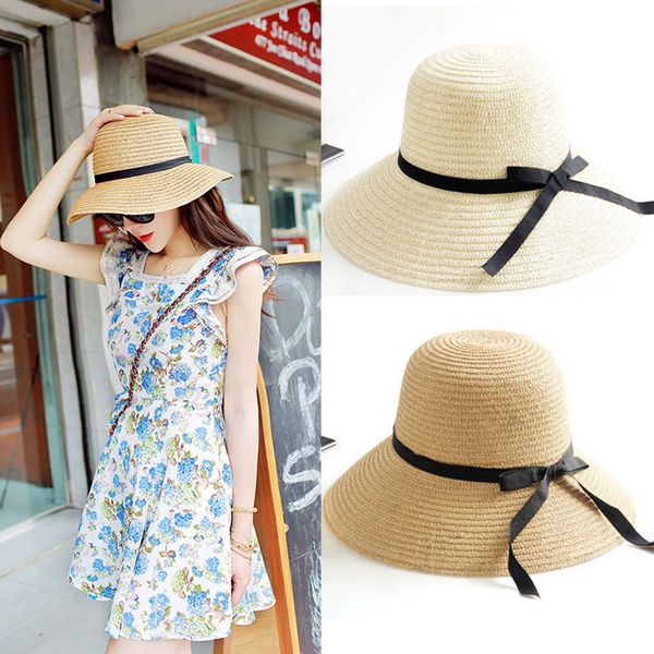 

wholesale-summer sun hat for women straw floppy elegant bohemia cap wide brim beach sun hat dress accessories, Blue;gray