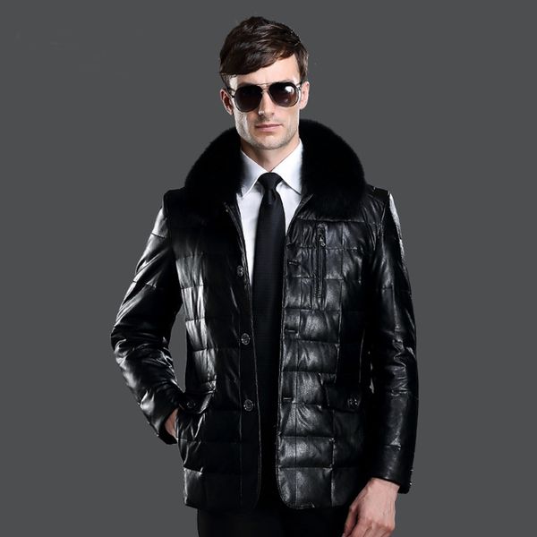 

fall-men's leather jacket 2016 warm winter male pu leather jacket fox fur collar mens leather jackets and coats plus size 3xl hj276, Black