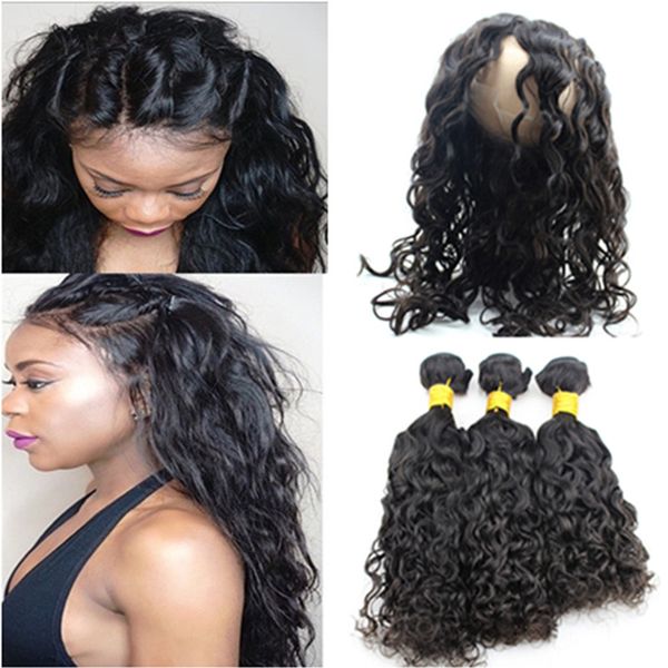 Wet And Wavy Malaysian Virgin Hair With 360 Lace Frontal 9a Water