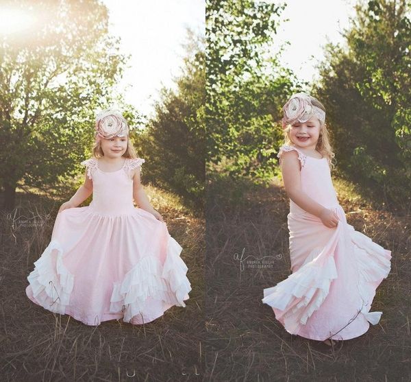 

baby pink flower girls dresses for weddings simple lace cap sleeves floor length a line first communion dresses tutu kids formal wear, White;blue