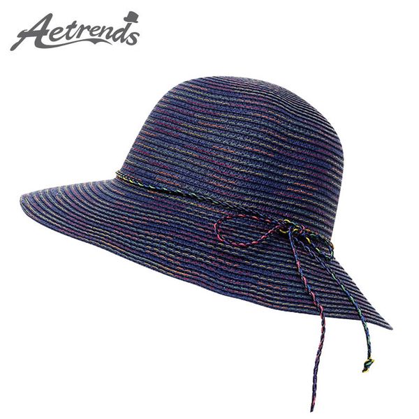 

wholesale- [aetrends] 2017 summer hats for women wide brim straw hat sun protection panama cap z-5134, Blue;gray