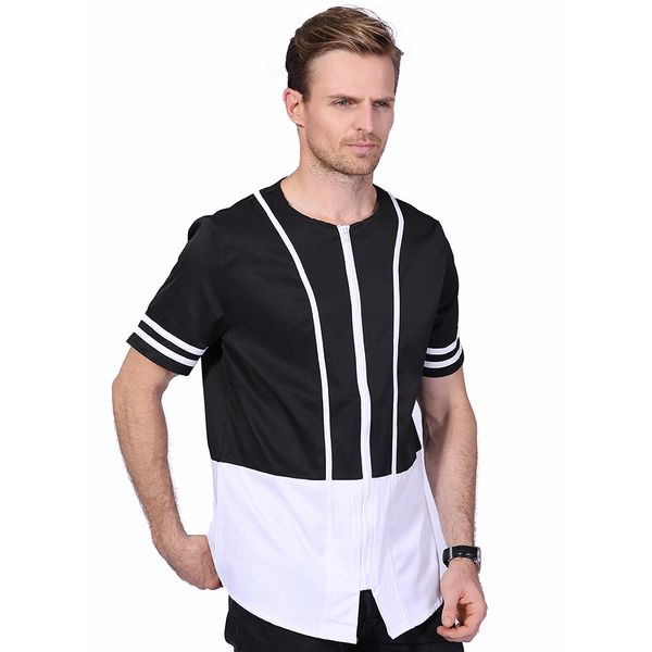 

европейский стиль мужская футболка летняя мода простой черно-белая полоса с коротким рукавом футболки мужчины молния хип-хоп топ тис мужчины, White;black