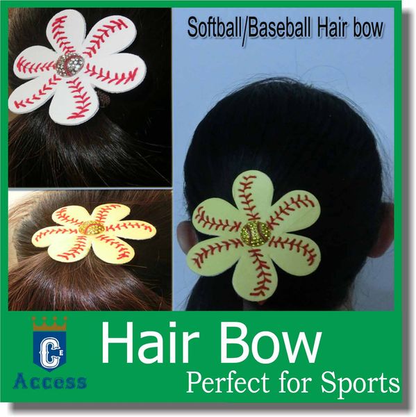 

custom real yellow softball/baseball/soccer/football personalized hairbows, Slivery;white