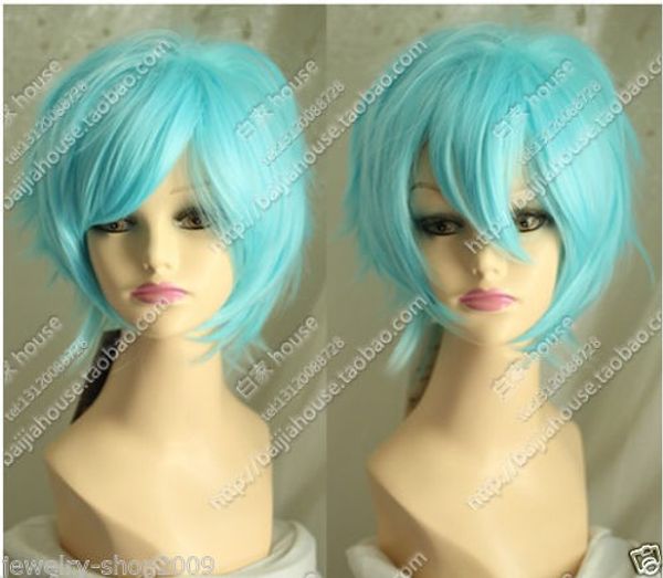 

100%new fashion picture indian mongolian wigs>>cosplay short light blue women's full wig, Black