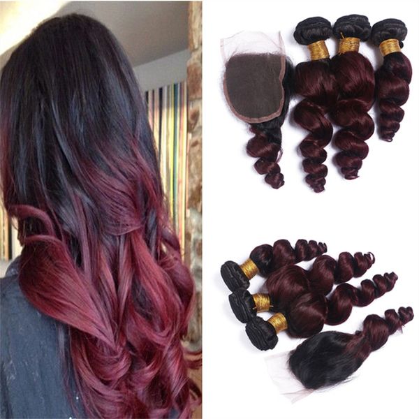 Dark Roots Ombre 1b 99j Peruvian Hair With Closure Ombre Burgundy