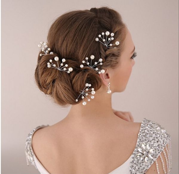 

elegant bridal hair pins for long hair rhinestones fresh water pearl decorative wedding accessories bridal head pieces, Slivery;golden
