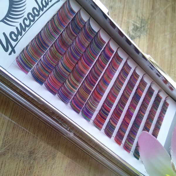 

promotion colorful individual lashes rainbow color eyelash colourful classic lash extension 5 tray/ lot factory supply