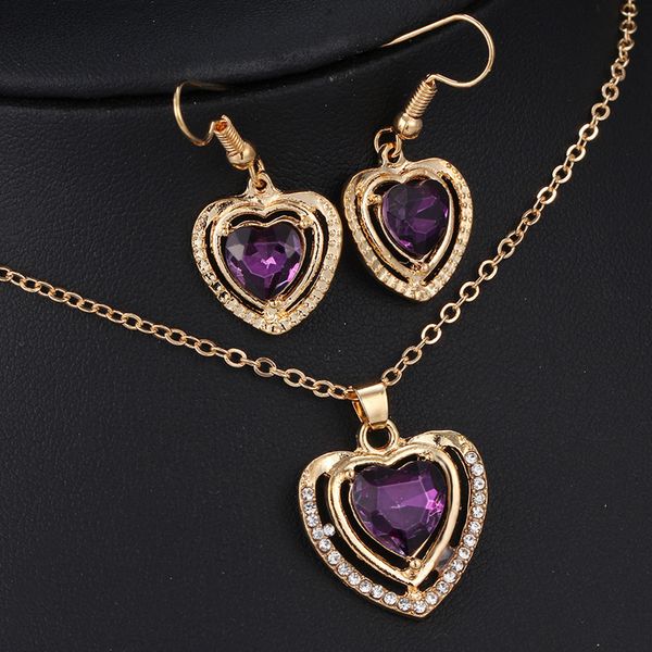 

heart necklace earrings jewelry set fashion 18kgp women jewelry sets heart crystal necklace sets hzs42a1, Silver