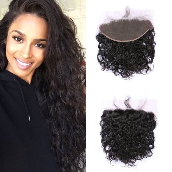 

13x6 brazilian hair lace frontal with baby hair water wave lace frontal ear to ear fdshine hair, Black;brown