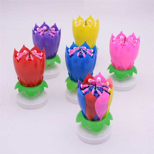 

double-deck rotation petal birthday candle cake flower candle musical candle cake accessory gift t3i0078