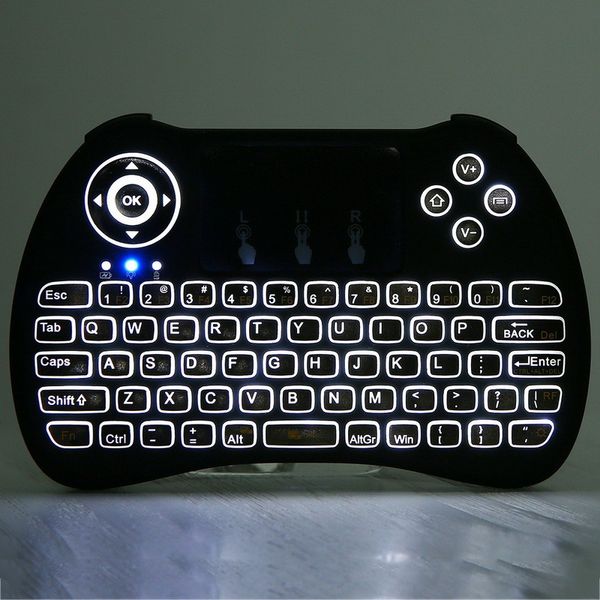 Teclado retroiluminado sem fio h9 fly air mouse multimídia controle remoto touchpad portátil qwerty com luz negra para android tv box