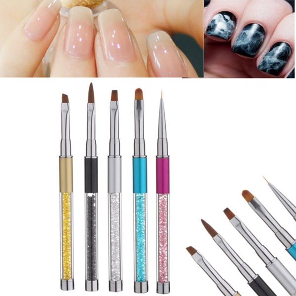 

wholesale- 2017 nail apen rhinestone metal acrylic handle gradient carving uv gel liner nail brushes with cap salon tool, Yellow