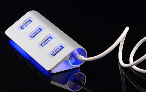 

LED Высокопроизводительный алюминиевый компьютер HUD 4-портовый алюминиевый USB-концентратор для iMac / MacBook / MacBook Pro / Air / Mini / PC WIN 7/8