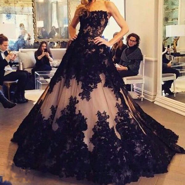 

2017 black lace appliques formal dresses evening wear strapless long a line prom party gowns gorgeous celebrity pageant dress jj0073, Black;red