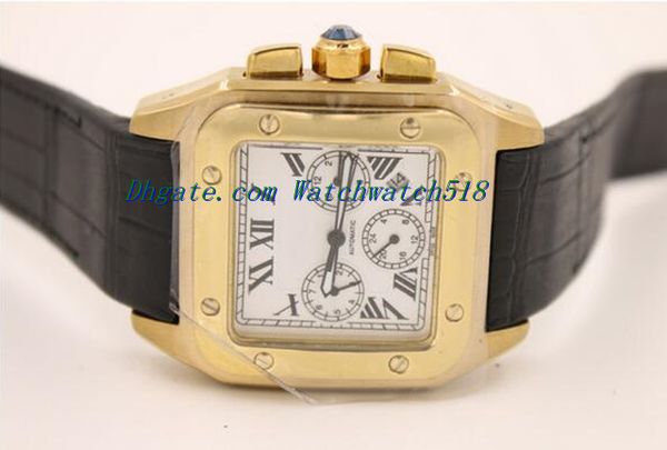 

luxury watches wristwatch brand new men 100 xl watch quartz chronograph watch black leather gold case men's sports wristwatches, Slivery;brown