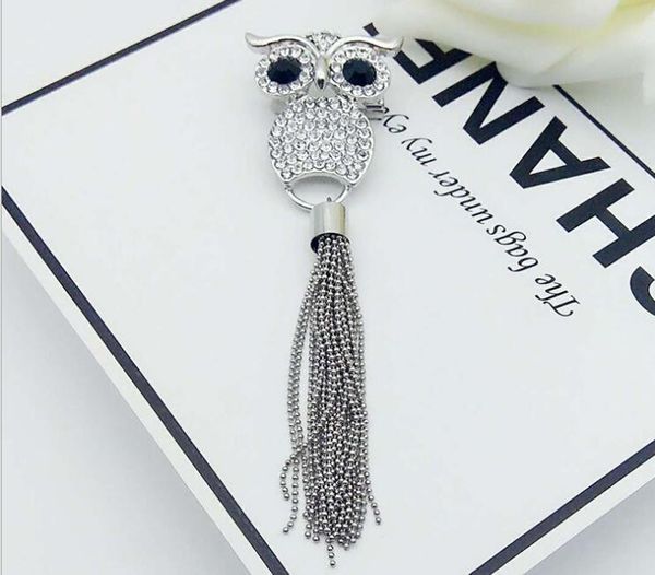 

europe and the united states bursts of creative owl long tassel brooch the whole face set diamond fashion corsage wholesale, Gray