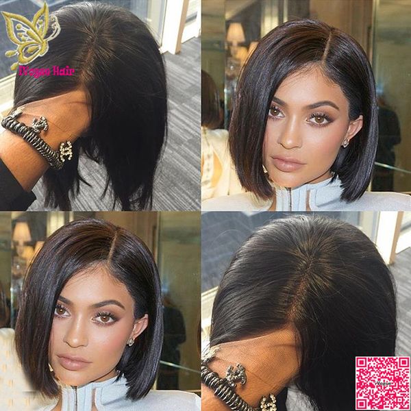 

short bob lace front wigs human hair brazilian hair glueless full lace human hair wigs straight for black women, Black;brown