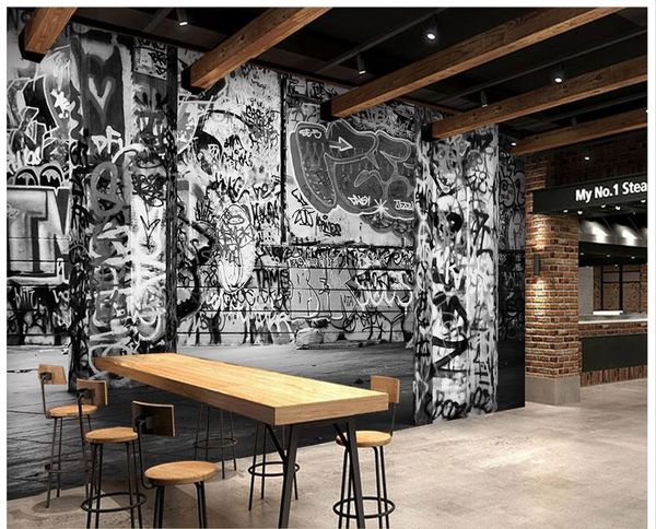 3d Photo Wallpaper Custom 3d Wall Murals Wallpaper Mural Retro Nostalgia Gothic Graffiti Black And White 3d Living Room Wall Decor Mobile Phone