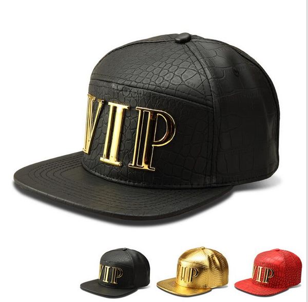 Moda PU Gorra de bola de cuero Sombreros de hip hop Diamante Cocodrilo Grano Snapback Golden VIP Logo DJ Gorras de béisbol para hombres Mujeres Deporte al aire libre Casquette Sombreros