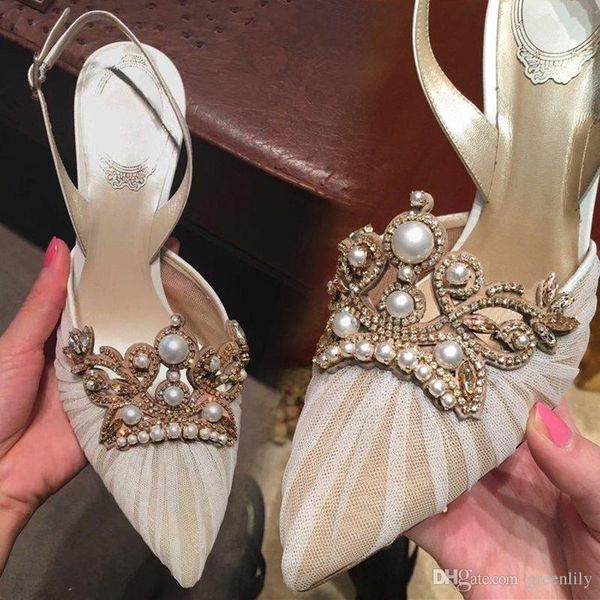 Wedding Shoes With Crystals Pearl Comfortable Bridal Lace Shoes