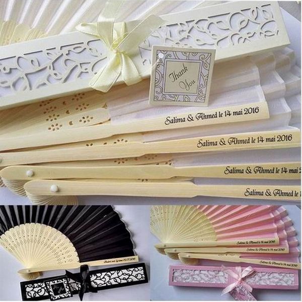 

100 pcs personalized wedding favors and gifts for guest silk fan cloth decoration hand folding fans + printing
