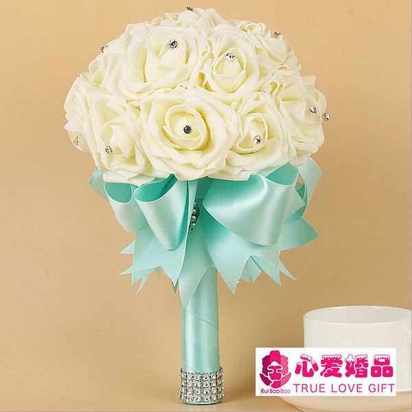 Acheter 2018 Ivoire Rose Artificielle Bouquets De Mariage Pour Femmes Roses Ruban Décorations Fleurs De Mariée Accessoires Robe Rapide Livraison De