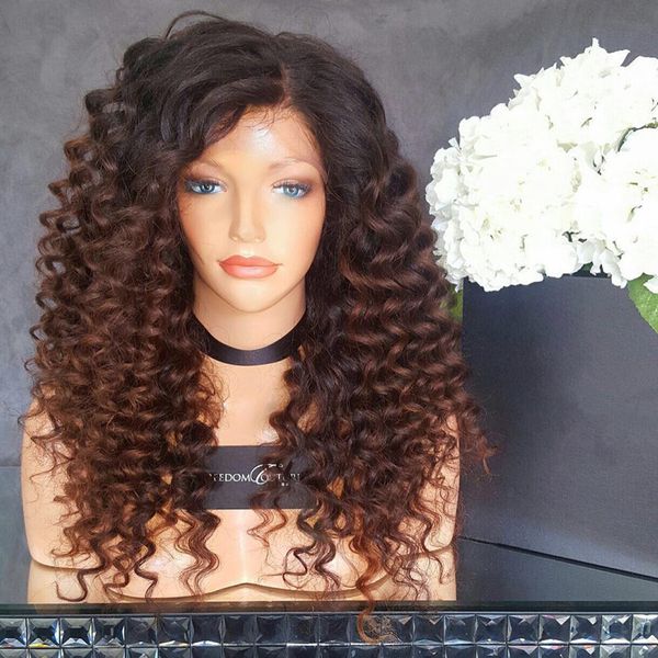 

ombre #1bt30 full lace human hair wigs for black women brazilian virgin hair curly full lace wigs glueless lace front human hair wigs, Black;brown