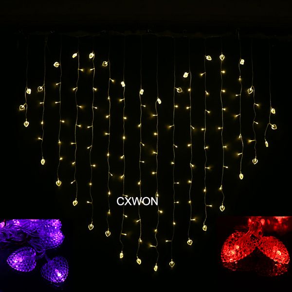 110v 220v Purple Heart Shaped Led Curtain Lights Us Eu Fairy