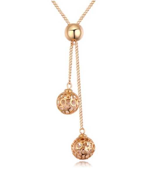 

necklaces pendants jewelry fashion luxury crystal 18k gold plated hollow out balls clavicle necklaces wholesale tn022, Silver