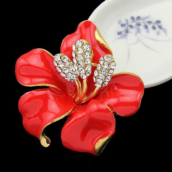 

wedding brooches red rose brooches pins for women crystal enamel flower 6 colors mix 12pcs/lot wholesale, Gray