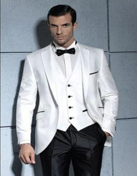 

wholesale-white black 2016 groom tuxedos one button man party mens suits silver dinner suits groomsmen suits boy's suits 3pieces