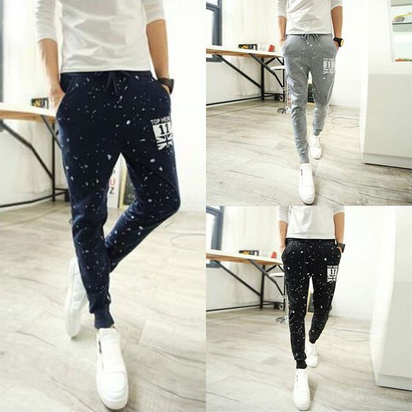 

wholesale-new fashion printed men jogger dance sportwear skinny harem pants slacks sport pants trousers l4, Black