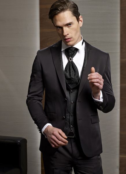 Moda Groomsmen Pico Lapela Do Noivo Smoking Homens Ternos de Chocolate Casamento / Prom Melhor Homem Blazer (Jacket + Pants + colete + Gravata) A63