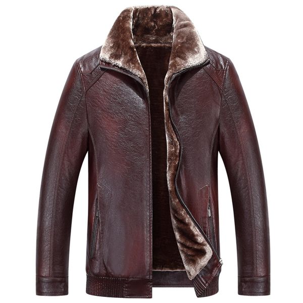 

faux fur leather jackets male winter coats snow outwear overcoat windbreaker woolen warm thick plus size 5xl good quality, Black