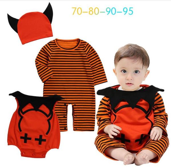 Ragazze Halloween Outfit Baby Pumpkin Pagliaccetto Autunno Manica lunga Baby Pagliaccetto con cappuccio Vestiti appena nati Tute per neonati Costume di Halloween