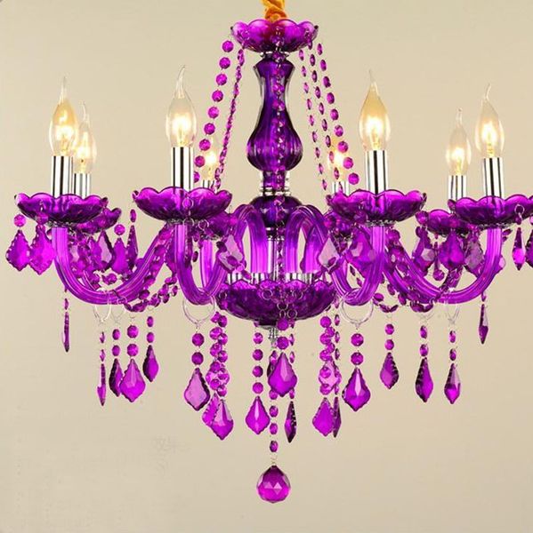 Modern Purple Color 6 Lights 8 Lights Crystal Chandelier Pendant