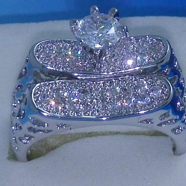 

size 6/7/8/9/10 100% brand design new fashion jewelry 10kt white gold filled white z cz gem women weddiing ring set, Slivery;golden