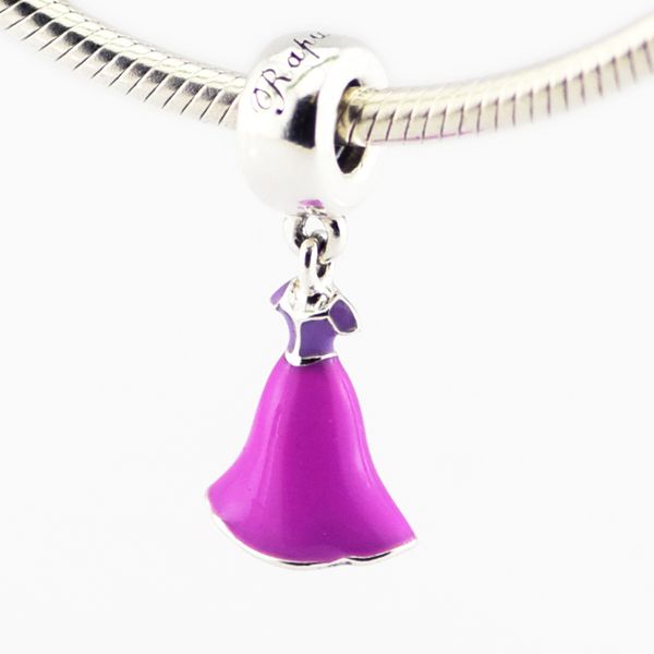 

new 925 sterling silver beads charms rapunzel's dress, lilac & magenta enamel fits for pandora snake chain bracelets bangle diy pendant, Black