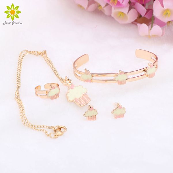 

gold plated baby necklace bracelet sets children jewelry bridal gift for kids cute jewelry sets 4color, Slivery;golden