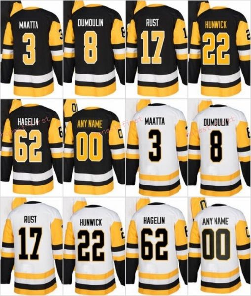 

New Jerseys 2018 New Style 62 Carl Hagelin 22 Matt Hunwick 17 Bryan Rust Jersey Custom 8 Brian Dumoulin 3 Olli Maatta Black White